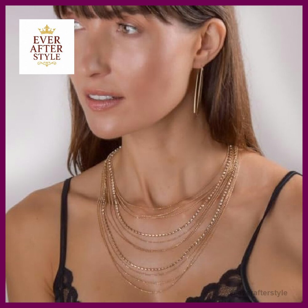 Simulated Diamond Statement Necklace Layered Wate… - image 3